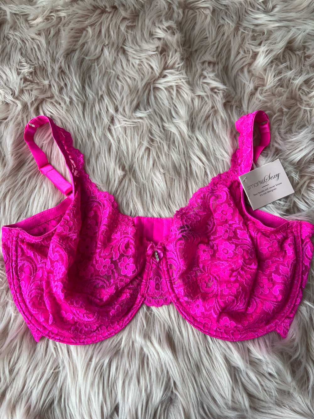 smart & sexy Hot Pink Floral Lace Underwire Bra Plus Size 42DDD
